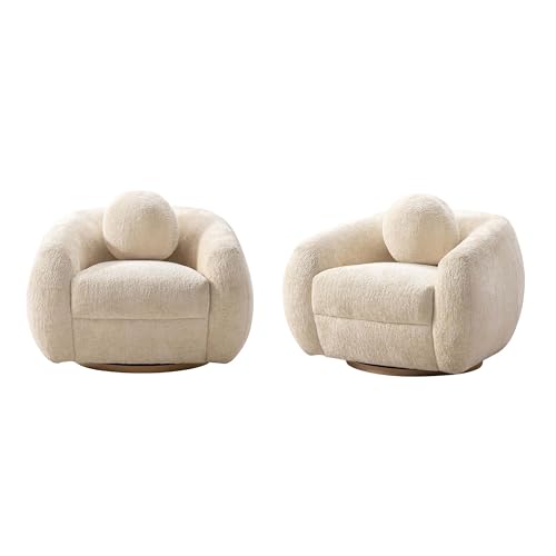 Manhattan Comfort Modern Tribeca Chenille Accent Chair, Cream - Set of 2