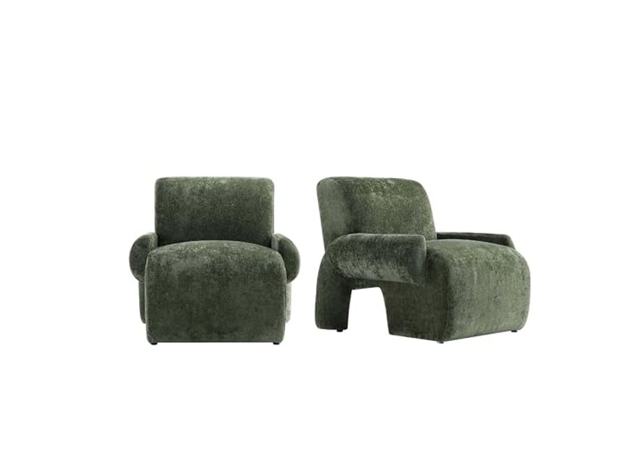 Manhattan Comfort Modern Verandah Chenille Accent Chair, Olive Green - Set of 2