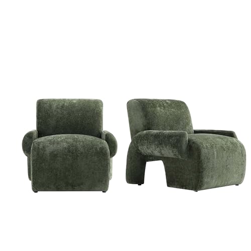 Manhattan Comfort Modern Verandah Chenille Accent Chair, Olive Green - Set of 2