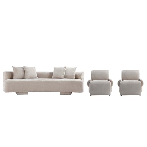 Manhattan Comfort 3- Piece Modern Verandah Chenille 112" Sofa and 2 Accent Chairs, Beige