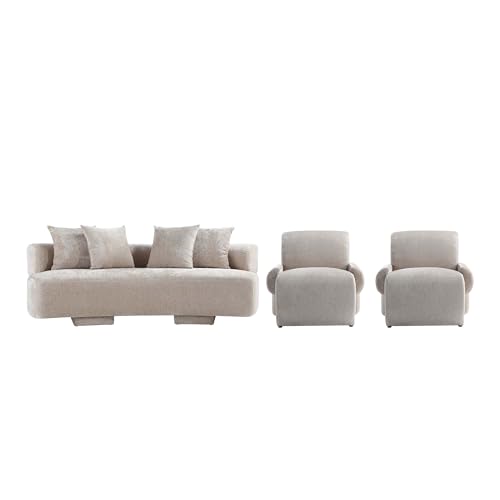 Manhattan Comfort 3- Piece Modern Verandah Chenille 90.6" Sofa and 2 Accent Chairs, Beige