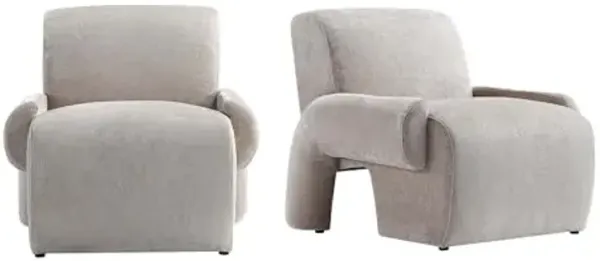Manhattan Comfort Verandah Accent Chairs Set of 2, Upholstered in Chenille Fabric, Pine Wood Frame, Unique Cut-Out Arm Design, Mid-Century Modern Living Room Furniture, Fully Assembled, Beige
