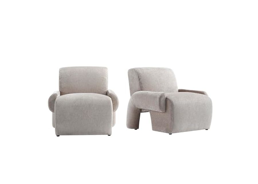 Manhattan Comfort Modern Verandah Chenille Accent Chair, Beige - Set of 2