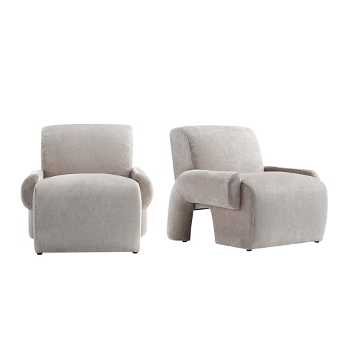 Manhattan Comfort Modern Verandah Chenille Accent Chair, Beige - Set of 2