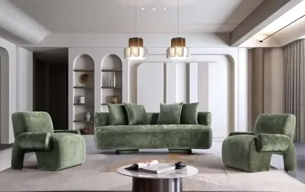 Manhattan Comfort Verandah 3-Piece Living Room Set, 90" Modern Sofa and 2 Accent Chairs, Upholstered in Chenille Fabric, Throw Pillows Included, Fully Assembled Couches, Olive Green