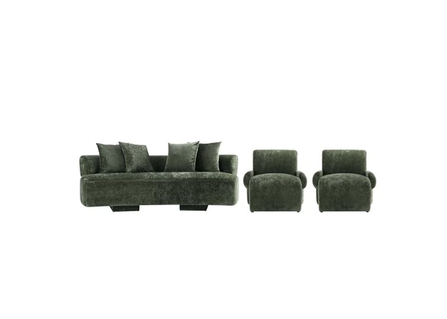 Manhattan Comfort 3- Piece Modern Verandah Chenille 90.6" Sofa and 2 Accent Chairs, Olive Green