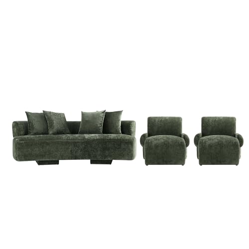 Manhattan Comfort 3- Piece Modern Verandah Chenille 90.6" Sofa and 2 Accent Chairs, Olive Green