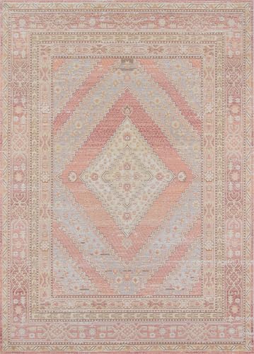 Bundle of Momeni Isabella Traditional Geometric Pink Flat Weave Area Rug 5 X 8 and 2 X 3