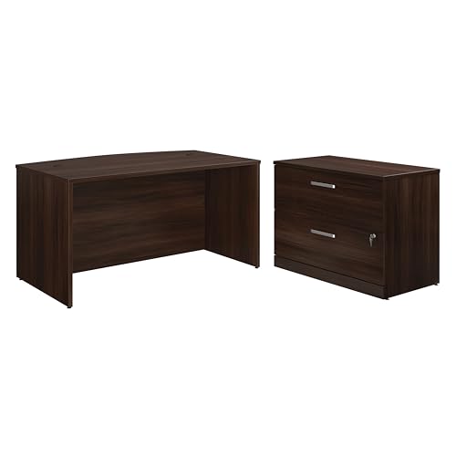 OfficeWorks by Sauder 60" x 35" Bowfront Desk with Lateral File, Noble Elm Finish