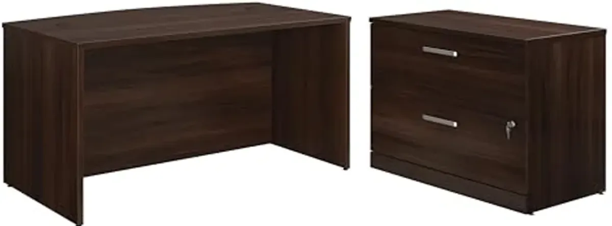 OfficeWorks by Sauder 60" x 35" Bowfront Desk with Lateral File, Noble Elm Finish