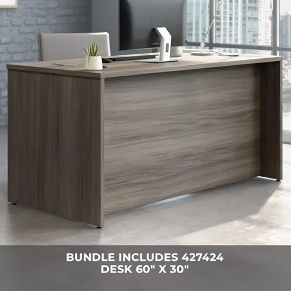 OfficeWorks by Sauder 60" x 30" 1-File Single Ped Desk, Hudson Elm Finish