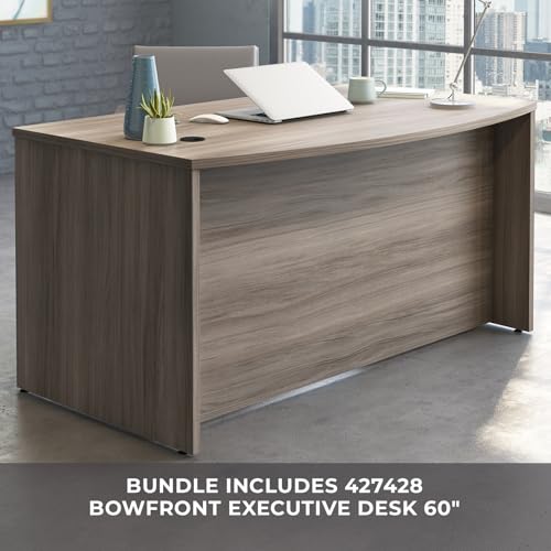 OfficeWorks by Sauder 60" x 35" Bowfront Desk with Lateral File, Hudson Elm Finish