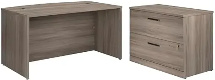 OfficeWorks by Sauder 60" x 35" Bowfront Desk with Lateral File, Hudson Elm Finish