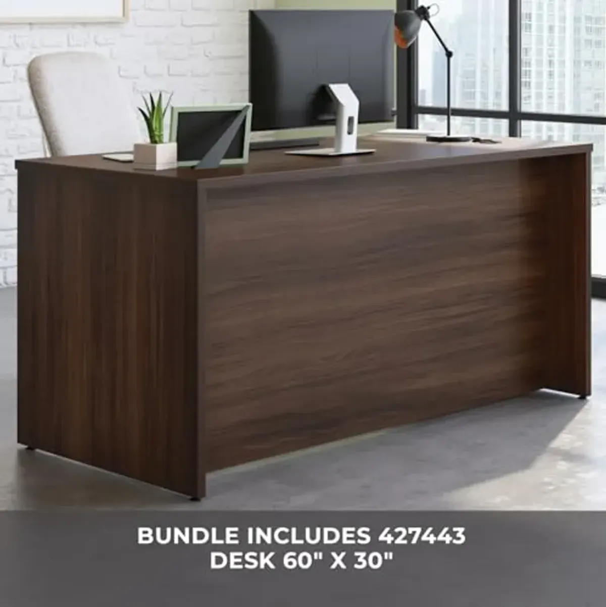 OfficeWorks by Sauder 60" x 30" 1-File Single Ped Desk, Noble Elm Finish