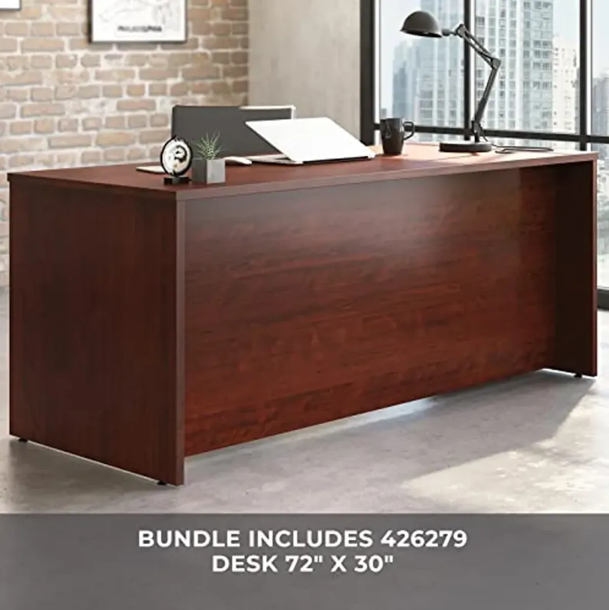 OfficeWorks by Sauder 72" x 78" L-Desk Combo, Classic Cherry Finish