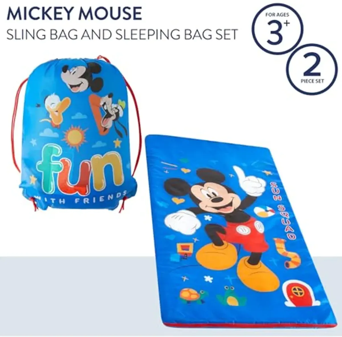 Disney Mickey Mouse 2 Piece Slumber Set with Sling Bag and Sleeping Bag, 54"x30"