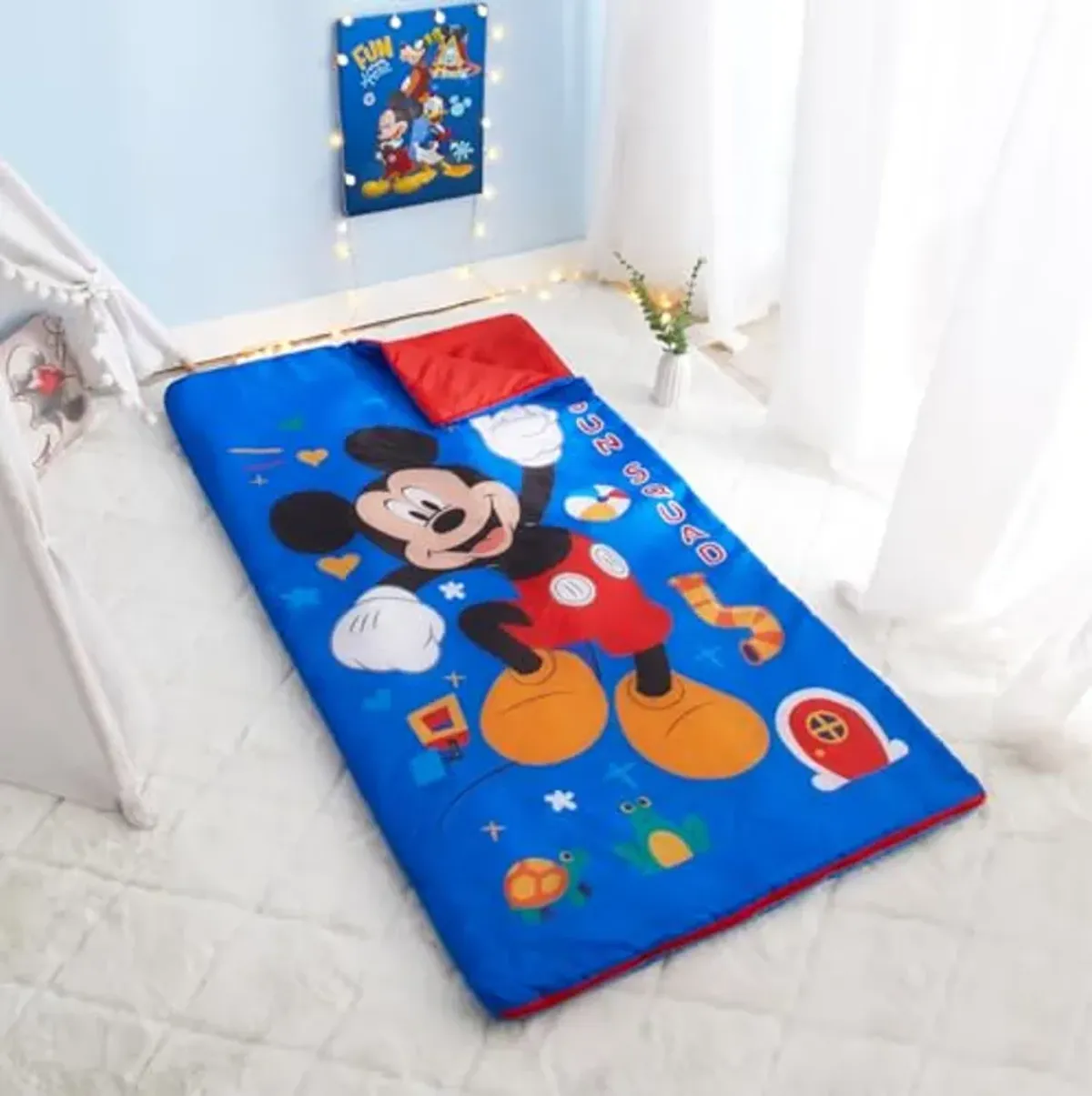 Disney Mickey Mouse 2 Piece Slumber Set with Sling Bag and Sleeping Bag, 54"x30"