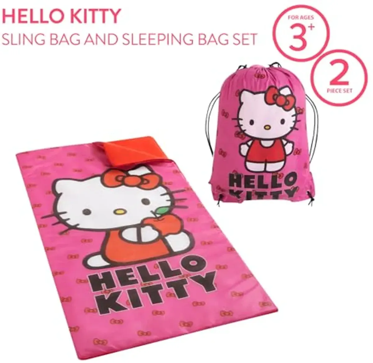 Sanrio Hello Kitty 2 Piece Slumber Set with Sling Bag and Sleeping Bag with Zip Around Closure, 54"x30"