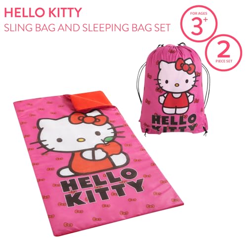 Sanrio Hello Kitty 2 Piece Slumber Set with Sling Bag and Sleeping Bag with Zip Around Closure, 54"x30"