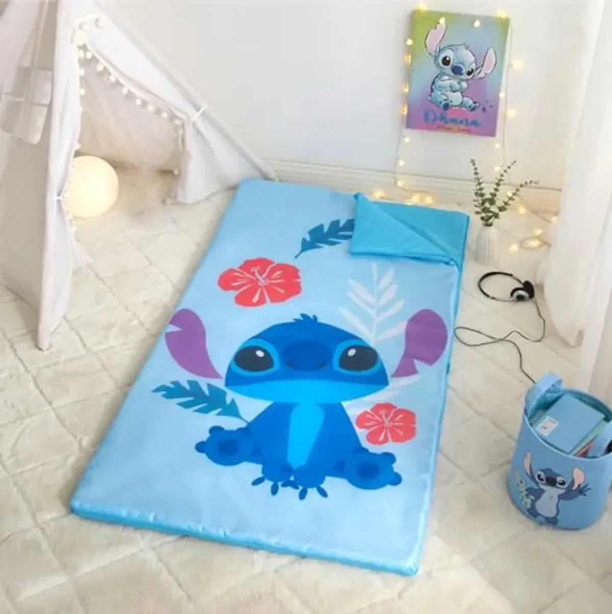 Disney Stitch 2 Piece Slumber Set with Sling Bag and Sleeping Bag with Zip Around Closure, 54"x30"