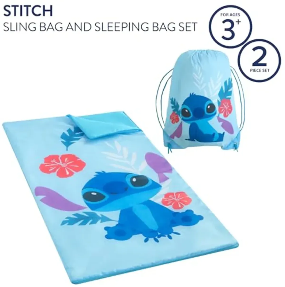 Disney Stitch 2 Piece Slumber Set with Sling Bag and Sleeping Bag with Zip Around Closure, 54"x30"