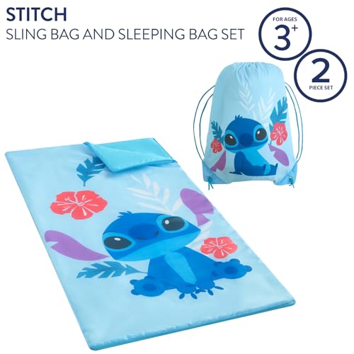 Disney Stitch 2 Piece Slumber Set with Sling Bag and Sleeping Bag with Zip Around Closure, 54"x30"