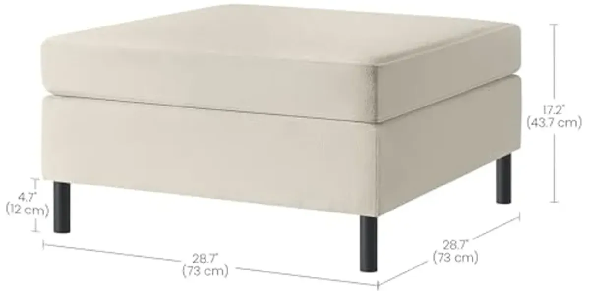 SONGMICS HOME COMBIE Collection - Ottoman Module for Modular Sofa Couch, Square Ottoman, Foot Stool, Footrest, Padded Seat, Tall Legs, Modern Style, Cream White ULCS603W01-3