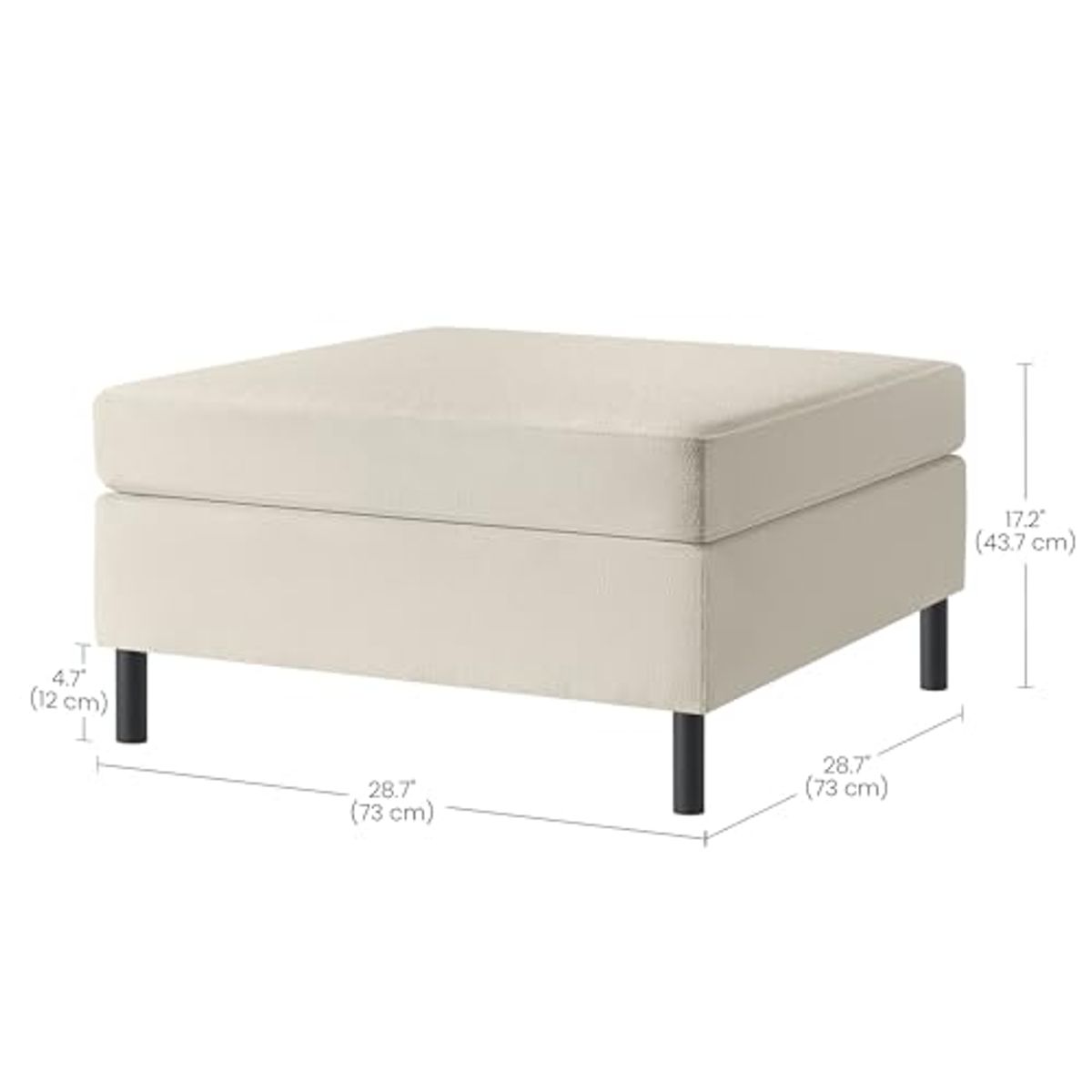 SONGMICS HOME COMBIE Collection - Ottoman Module for Modular Sofa Couch, Square Ottoman, Foot Stool, Footrest, Padded Seat, Tall Legs, Modern Style, Cream White ULCS603W01-3