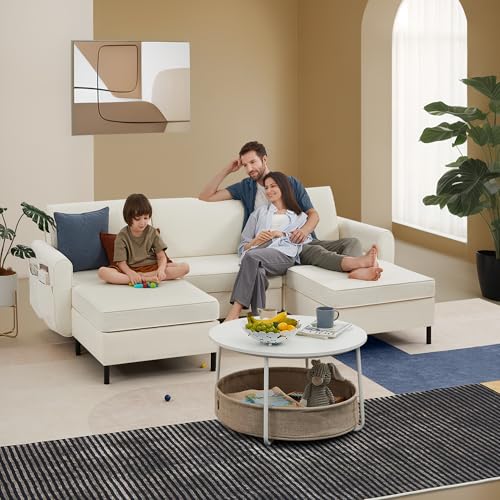 SONGMICS HOME COMBIE Collection - Modular Sectional Sofa, Convertible U-Shaped Couch, 5-Seat, with Ottoman, Deep Seat, Tall Legs, Modern Style, for Living Room, Cream White ULCS063W01