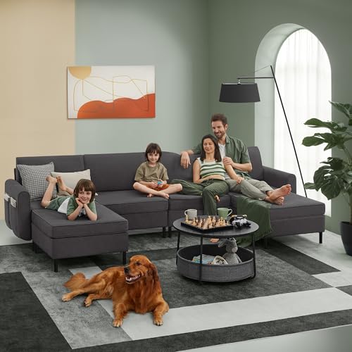 SONGMICS HOME COMBIE Collection - Modular Sectional Sofa, Convertible U-Shaped Couch, 6-Seat, with Ottoman, Deep Seat, Tall Legs, Modern Style, for Living Room, Slate Gray ULCS064G01