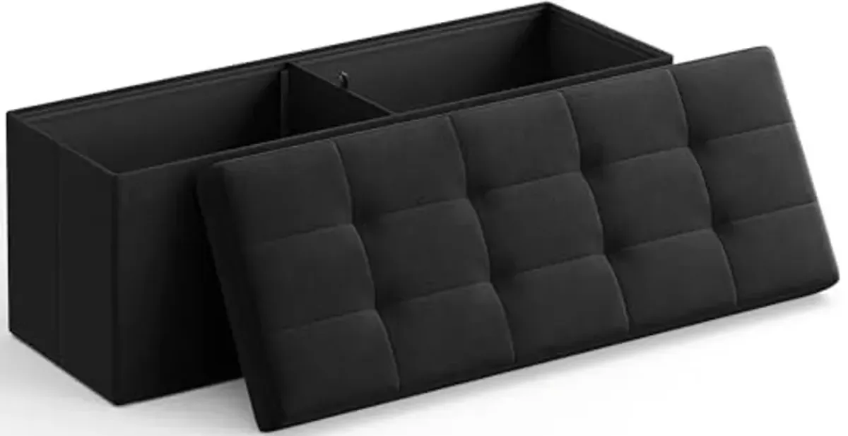 SONGMICS 2-Item Bundle - 43 Inches Folding Storage Ottoman and Foldable Velvet Storage Ottoman, Storage Chest, Foot Rest Stool, Bedroom Bench with Storage, Ink Black ULSF077B01 and ULSF200B01