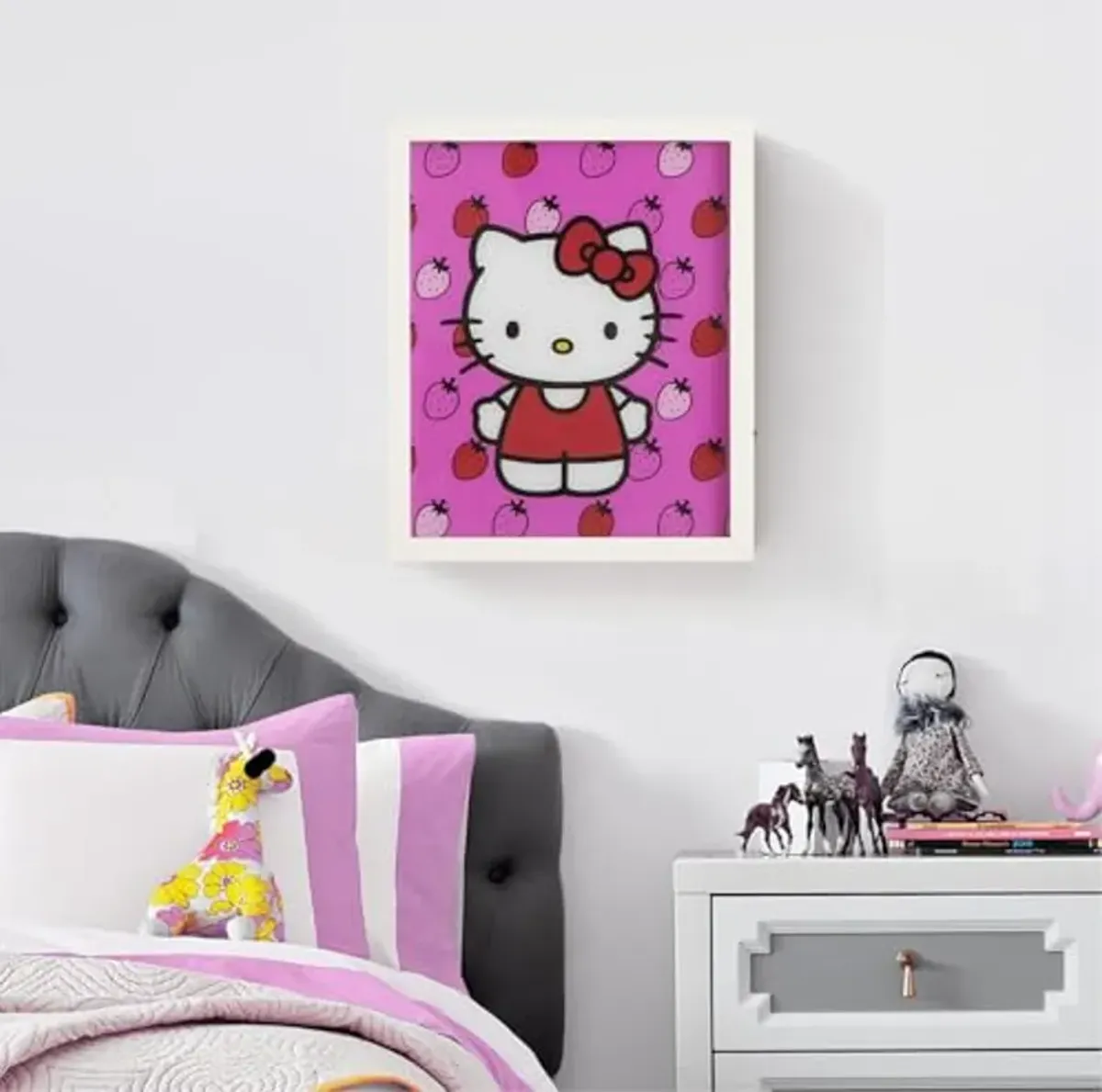 Idea Nuova Sanrio Hello Kitty Strawberry Canvas LED Glowing Wall Art Panel For Room Décor,11.5"x9.5"