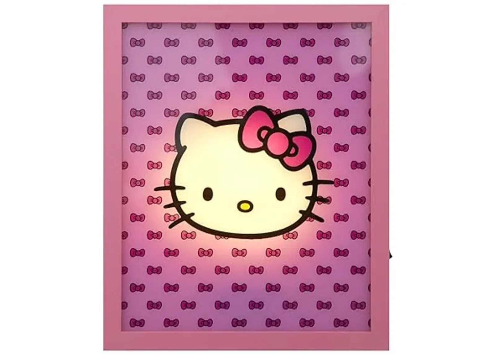 Idea Nuova Sanrio Hello Kitty Pink Bow LED Glowing Canvas Wall Art Panel for Room Décor,11.5"x9.5"