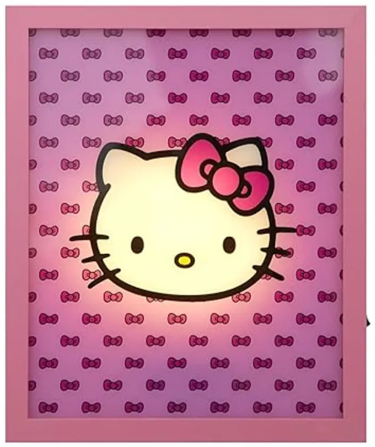 Idea Nuova Sanrio Hello Kitty Pink Bow LED Glowing Canvas Wall Art Panel for Room Décor,11.5"x9.5"