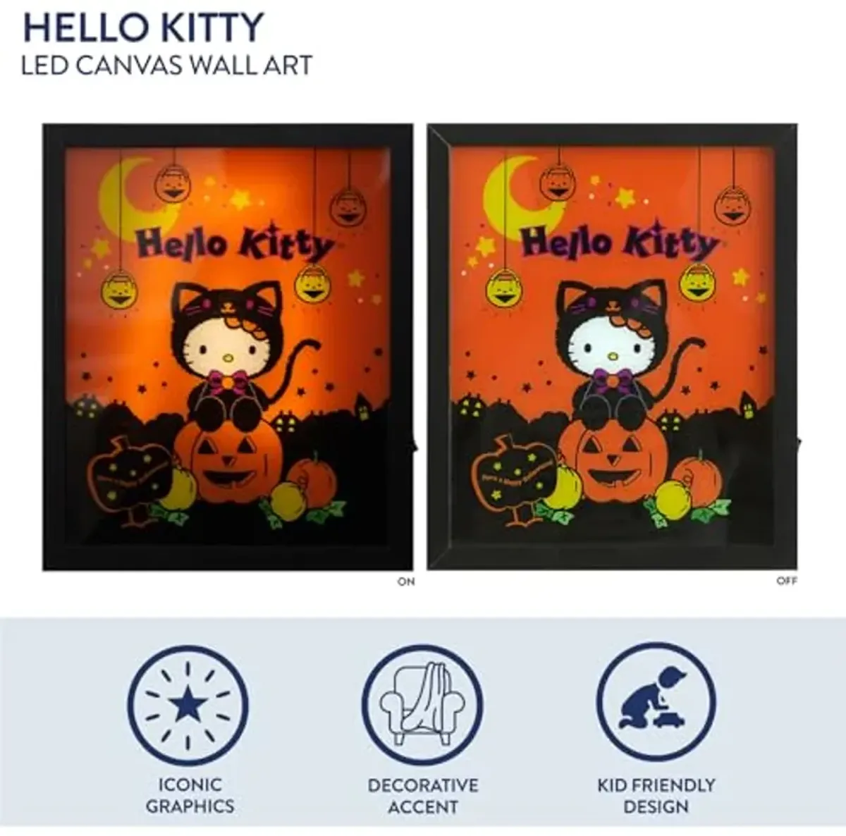 Idea Nuova Sanrio Hello Kitty Halloween Themed LED Glowing Wall Art for Holiday Room Décor,11.5"x9.5"