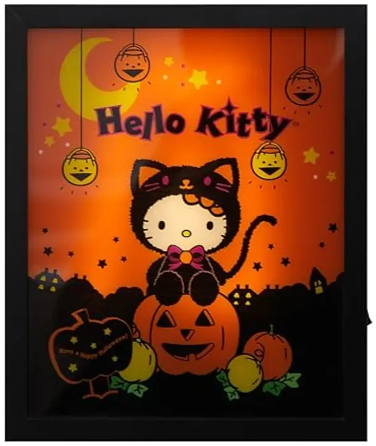 Idea Nuova Sanrio Hello Kitty Halloween Themed LED Glowing Wall Art for Holiday Room Décor,11.5"x9.5"