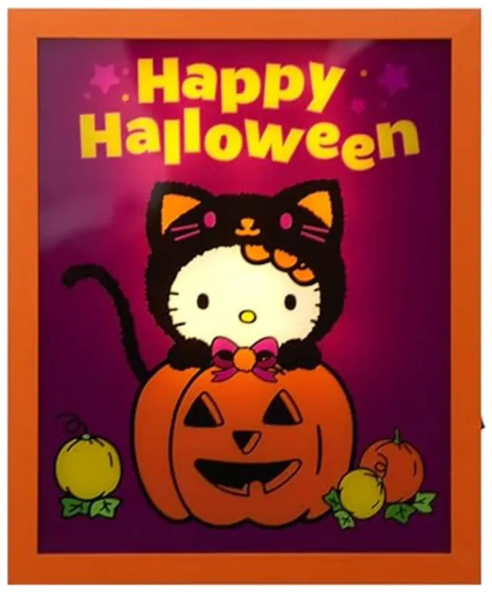 Idea Nuova Sanrio Hello Kitty Happy Halloween LED Glowing Holiday Canvas Wall Art for Room Décor,11.5"x9.5"