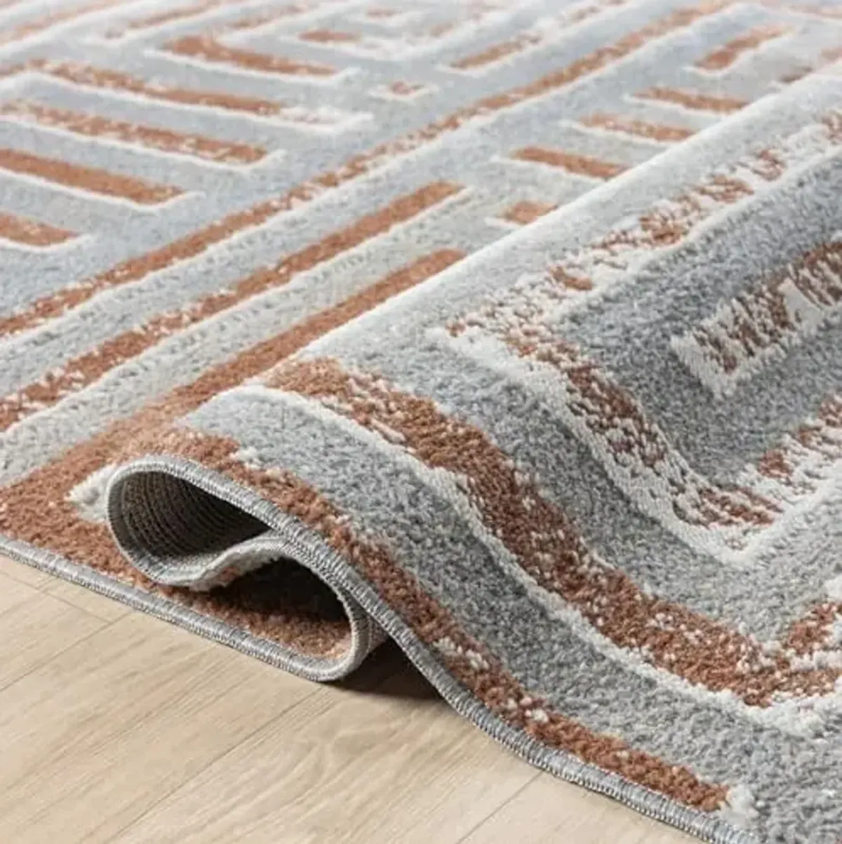 LR Home 2 x 7 Machine Washable Indoor Runner Rug for Home Decor | Contemporary Geometric Carpet for Living Room Decor | Modern Transitional Rug Suitable for Bedroom, Living Room, Office | Rust/Gray