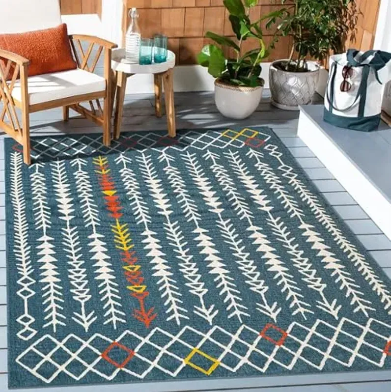 LR Home 2x3 Outdoor Area Rug for Home Decor | Eclectic Floral Outside Carpets for Patio, Backyard, Balcony, RV | Boho Farmhouse Outdoor Mat for Picnic, Beach | Ivory/Navy