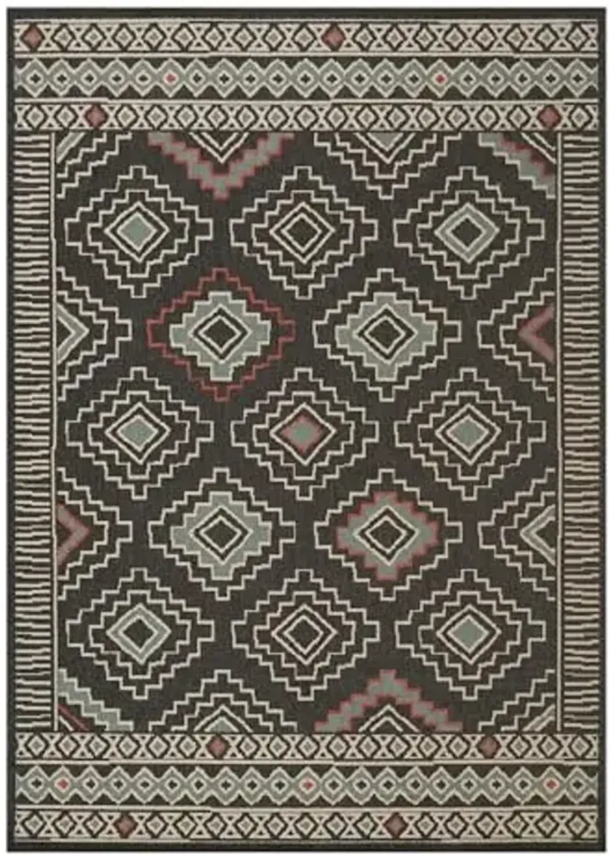 LR Home 5x7 Outdoor Area Rug for Home Decor | Eclectic Geometric Outside Carpets for Patio, Backyard, Balcony, RV | Boho Farmhouse Outdoor Mat for Picnic, Beach | Black/Ivory