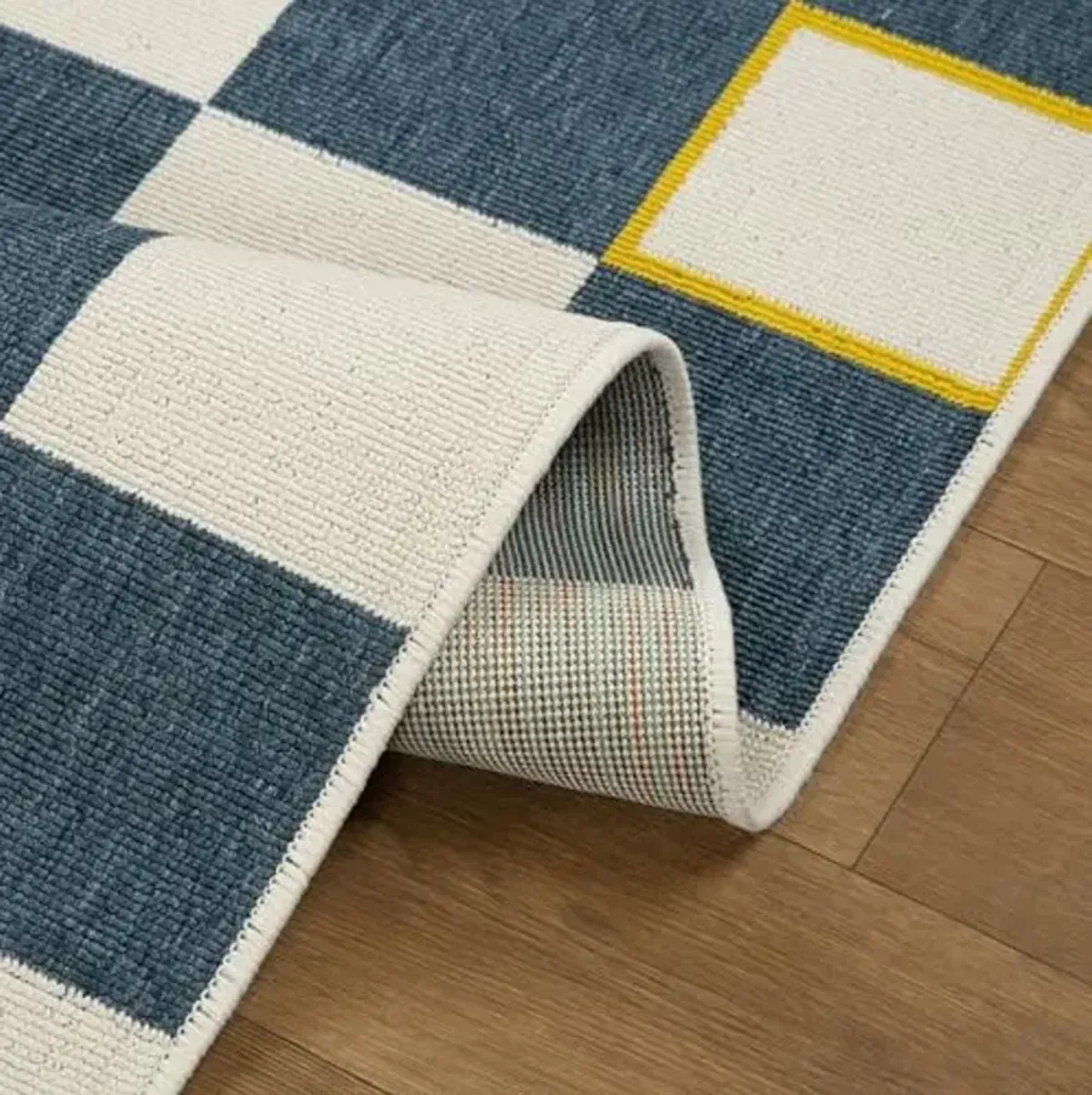 LR Home 2x3 Outdoor Area Rug for Home Decor | Bohemian Checkered Outdoor Carpets for Patio, Backyard, Garden, Deck, Balcony, RV | Boho Farmhouse Outside Floor Mat for Beach, Courtyard | Navy/White