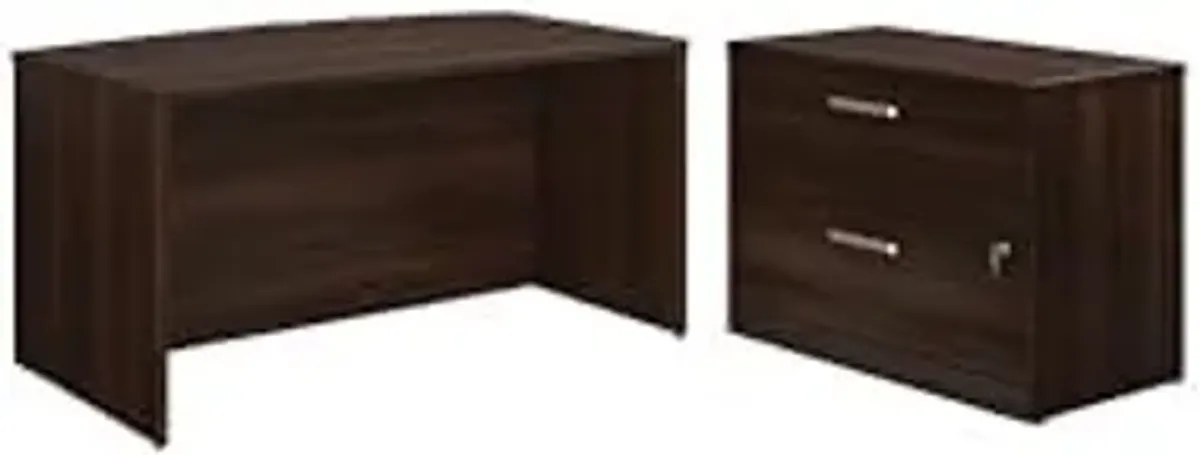 Sauder OfficeWorks 60" x 35" Bowfront Desk with Lateral File, Noble Elm Finish