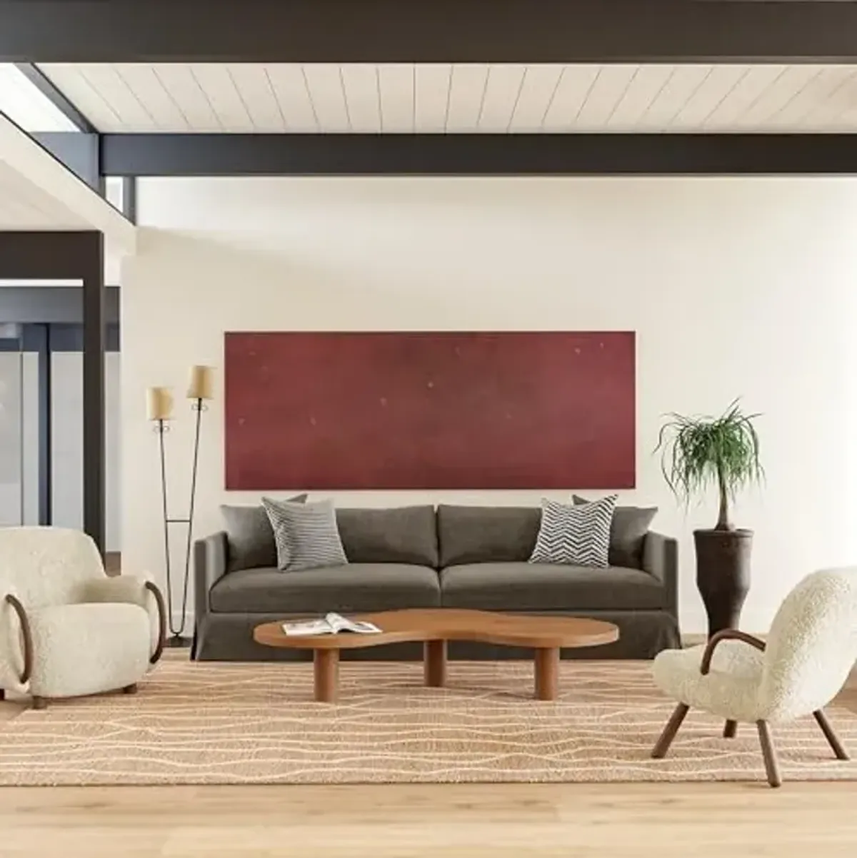 Rugs USA Mana Abstract Wool Area Rug, 5x8, Beige