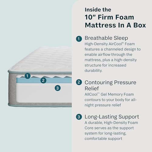 Beauty Sleep Midnight Slumber Firm 10" Twin Foam Mattress in a Box, Cooling, Breathable, and Pressure Relieving - 100 Night Trial, CertiPUR-US Certified and 10 Year Limited Warranty