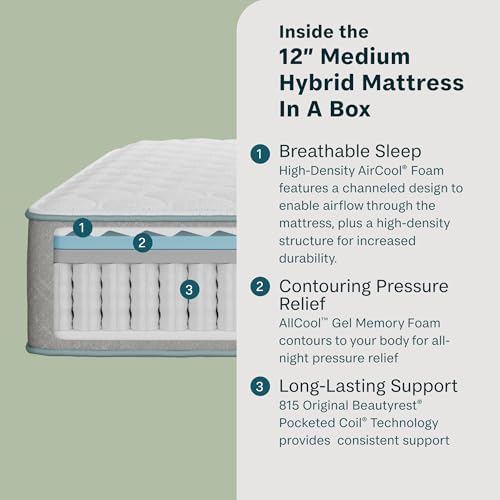 Beauty Sleep Midnight Slumber Medium 12" Full Hybrid Mattress in a Box, Cooling, Breathable, and Pressure Relieving - 100 Night Trial, CertiPUR-US Certified and 10 Year Limited Warranty