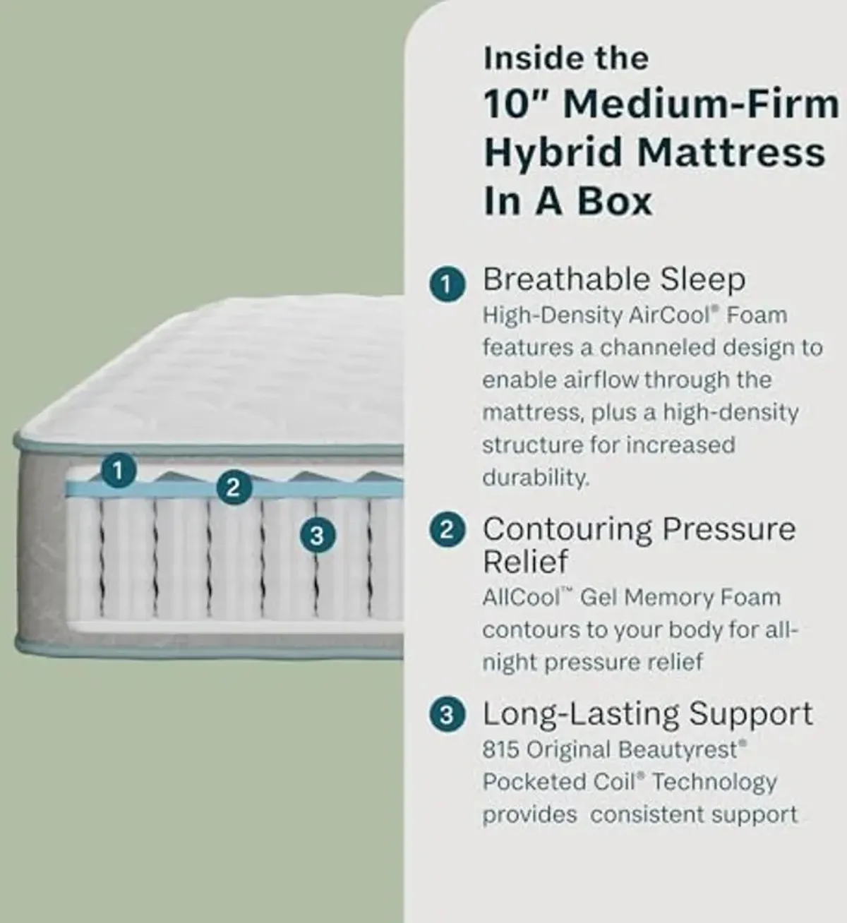 Beauty Sleep Midnight Slumber Medium Firm 10" Twin Hybrid Mattress in a Box, Cooling, Breathable, and Pressure Relieving - 100 Night Trial, CertiPUR-US Certified and 10 Year Limited Warranty