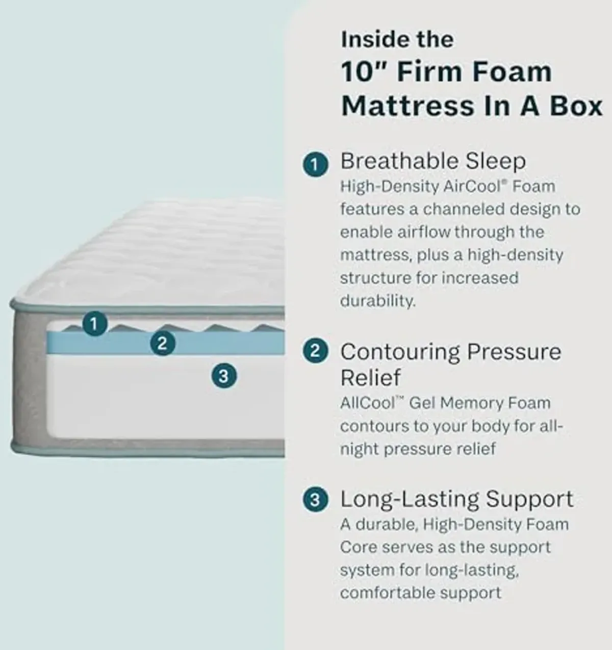 Beauty Sleep Midnight Slumber Firm 10" Queen Foam Mattress in a Box, Cooling, Breathable, and Pressure Relieving - 100 Night Trial, CertiPUR-US Certified and 10 Year Limited Warranty