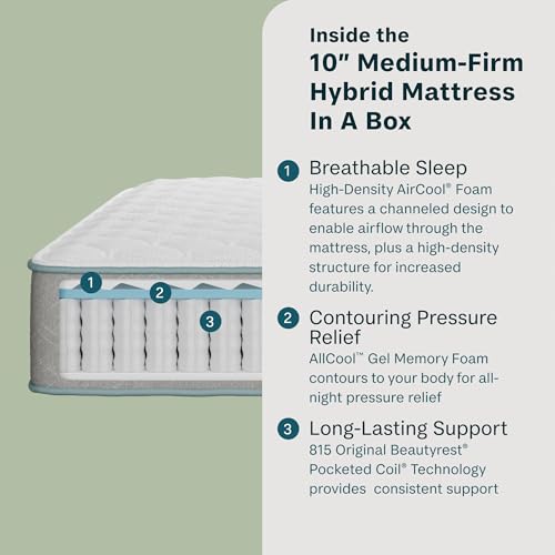 Beauty Sleep Midnight Slumber Medium Firm 10" King Hybrid Mattress in a Box, Cooling, Breathable, and Pressure Relieving - 100 Night Trial, CertiPUR-US Certified and 10 Year Limited Warranty