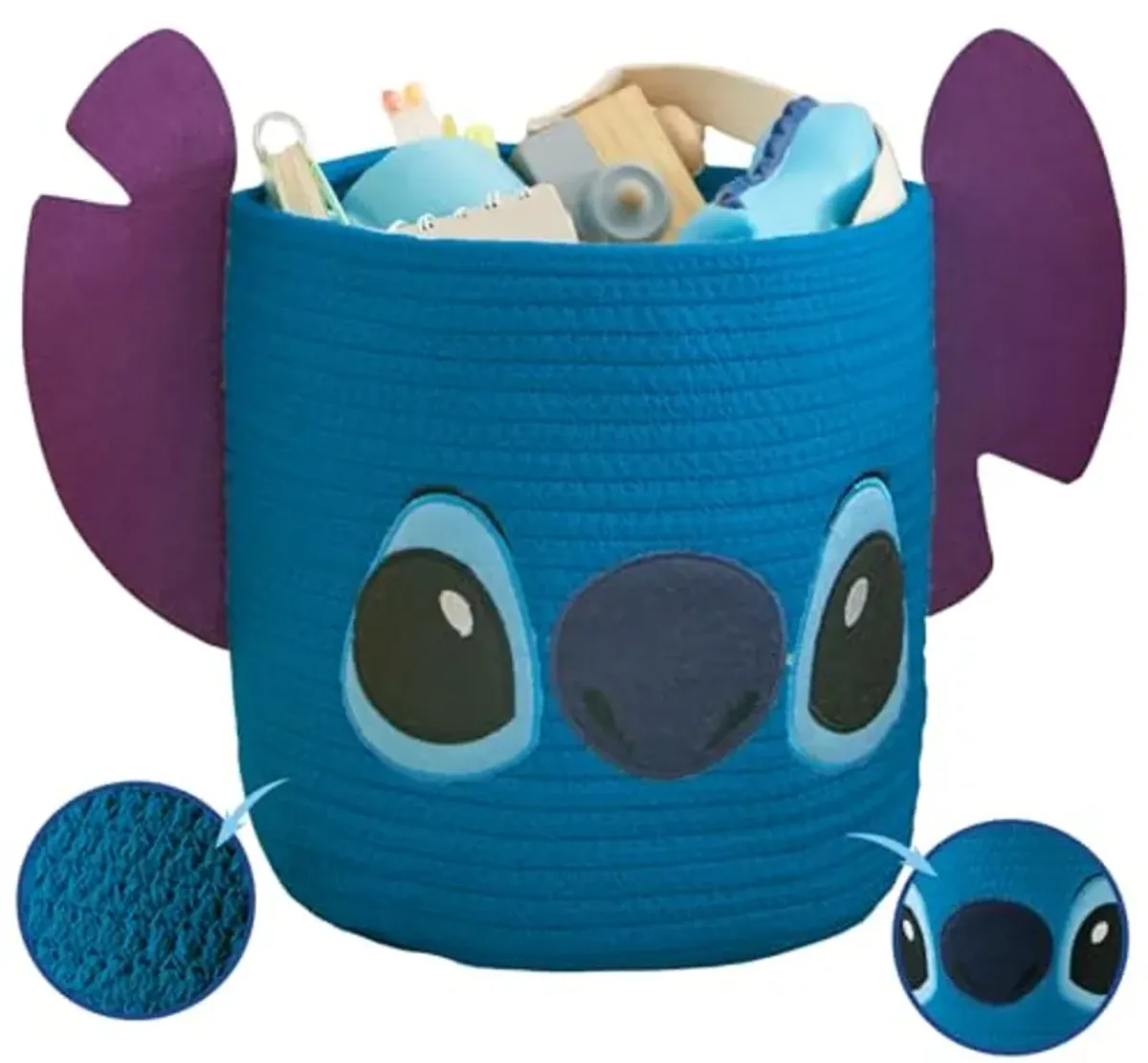 Idea Nuova Disney Stitch Figural Rope Storage Organizer Basket, 10" H x 10" W (Pack of 2)