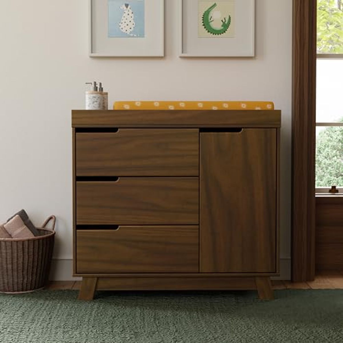 Babyletto Hudson 3-Drawer Changer Dresser with Removable Changing Tray in Natural Walnut, Greenguard Gold Certified